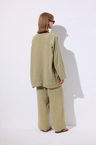 Muslin Wide-Sleeve Kimono Sage Green
