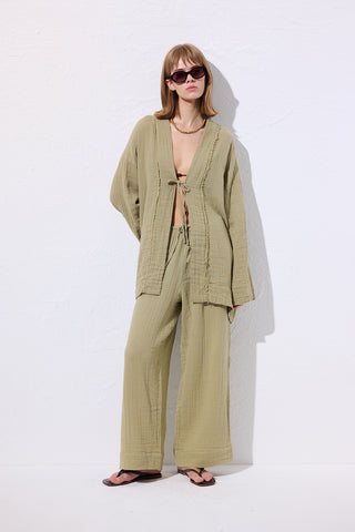 Muslin Tie Trousers Sage Green
