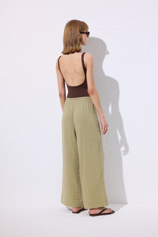 Muslin Tie Trousers Sage Green