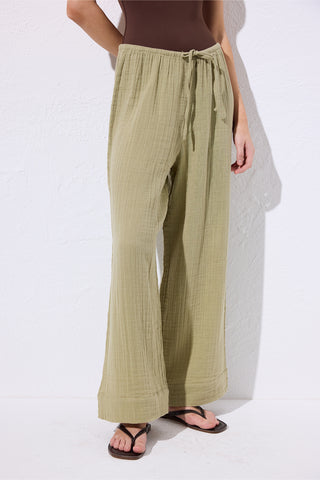 Muslin Tie Trousers Sage Green