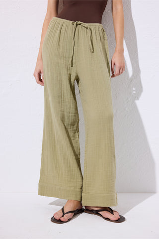 Muslin Tie Trousers Sage Green