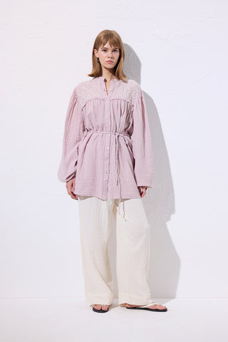 Embroidered Muslin Shirt Powder