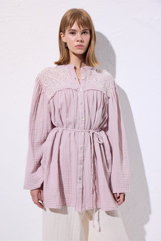 Embroidered Muslin Shirt Powder