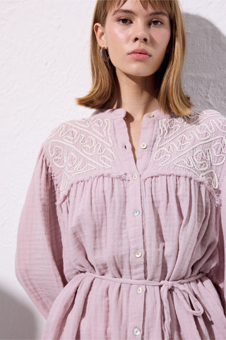 Embroidered Muslin Shirt Powder