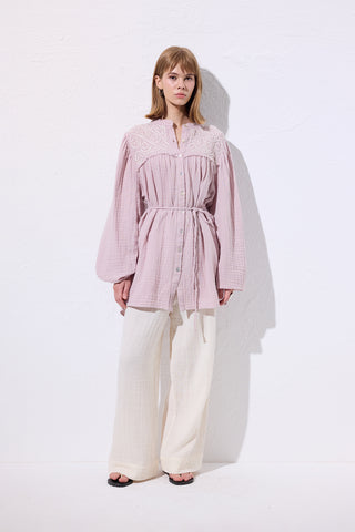 Embroidered Muslin Shirt Powder