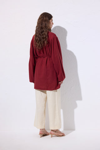 Embroidered Muslin Shirt Red