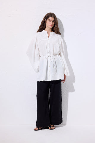 Embroidered Muslin Shirt Ecru