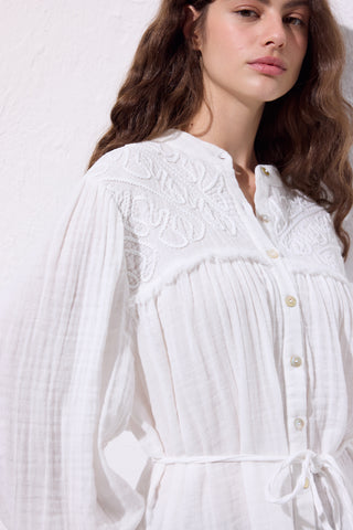 Embroidered Muslin Shirt Ecru
