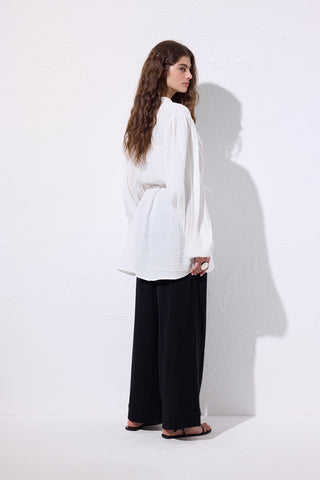 Embroidered Muslin Shirt Ecru