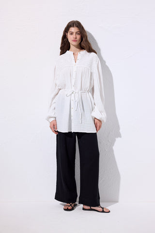 Embroidered Muslin Shirt Ecru