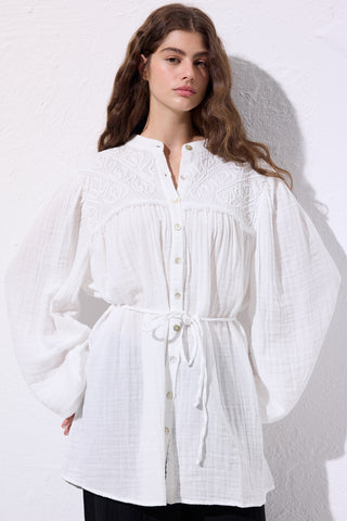 Embroidered Muslin Shirt Ecru
