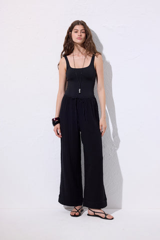 Muslin Tie Trousers Black