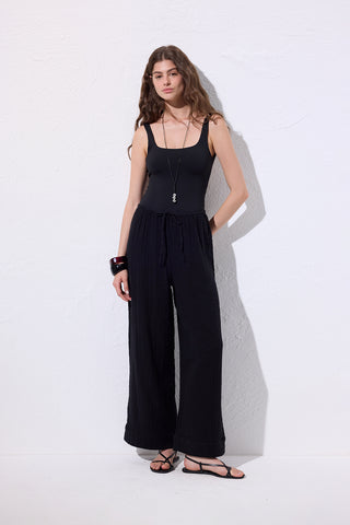Muslin Tie Trousers Black