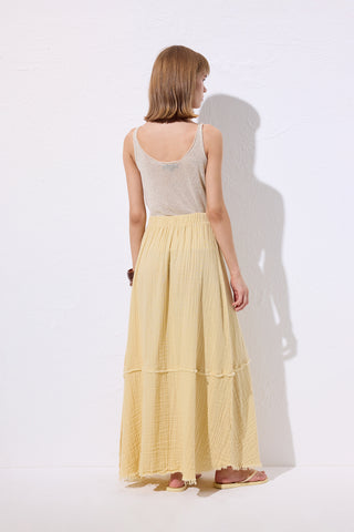 Layered Muslin Maxi Skirt Yellow