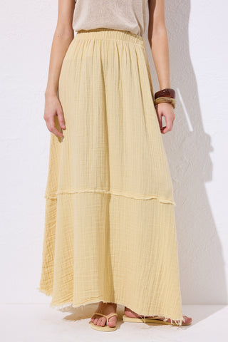 Layered Muslin Maxi Skirt Yellow
