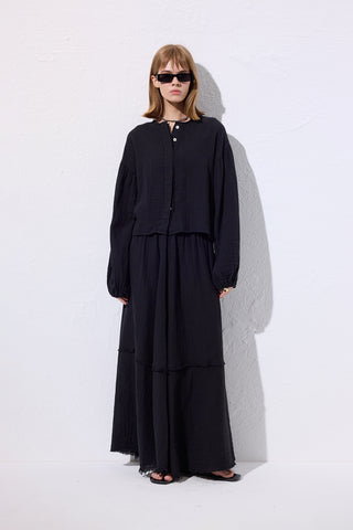 Layered Muslin Maxi Skirt Black