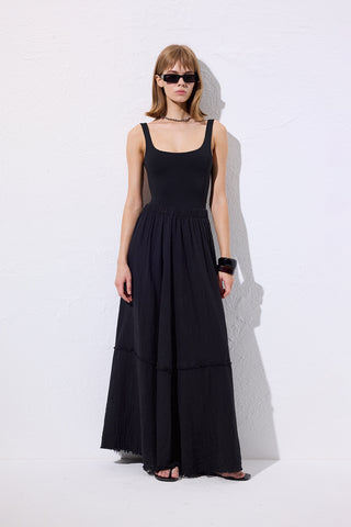 Layered Muslin Maxi Skirt Black