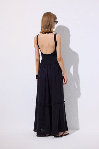 Layered Muslin Maxi Skirt Black