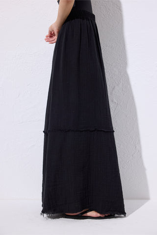 Layered Muslin Maxi Skirt Black