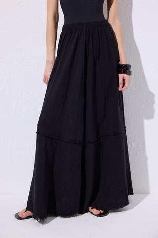 Layered Muslin Maxi Skirt Black