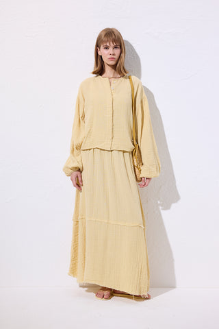 Muslin Puff-Sleeve Crop Blouse Yellow