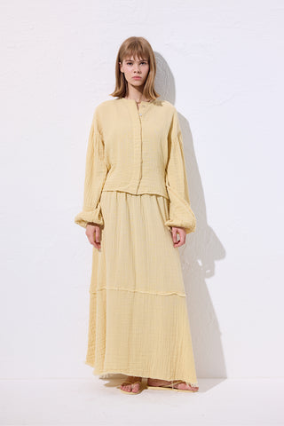 Muslin Puff-Sleeve Crop Blouse Yellow