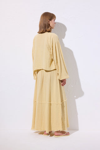 Muslin Puff-Sleeve Crop Blouse Yellow