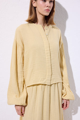Muslin Puff-Sleeve Crop Blouse Yellow
