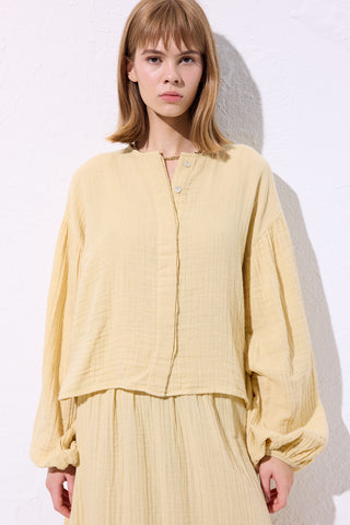 Muslin Puff-Sleeve Crop Blouse Yellow