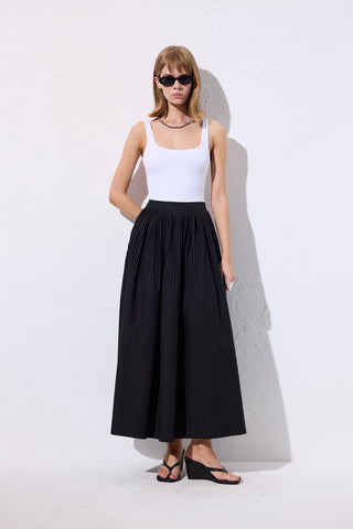 Pleated Wide Skirt Black