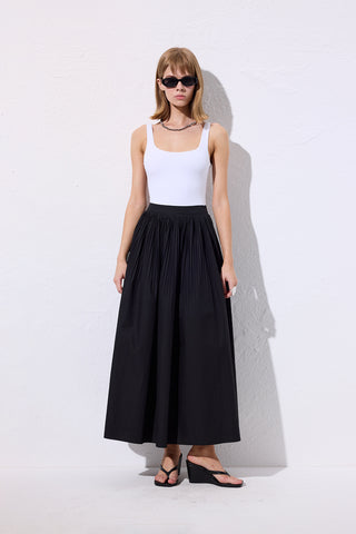 Pleated Wide Skirt Black