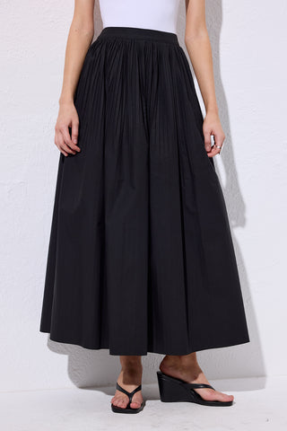 Pleated Wide Skirt Black