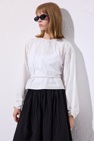 Tie Detail Cropped Blouse Ecru