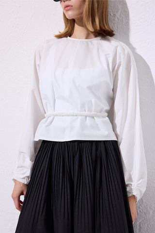 Tie Detail Cropped Blouse Ecru