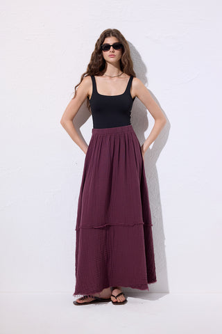 Layered Muslin Maxi Skirt Damson