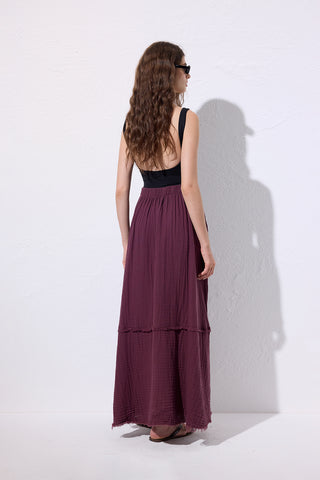 Layered Muslin Maxi Skirt Damson