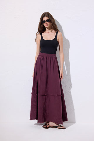 Layered Muslin Maxi Skirt Damson