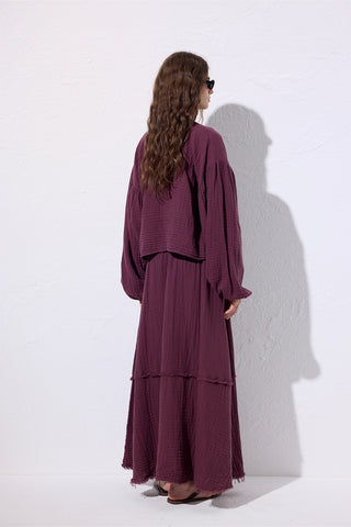 Muslin Puff-Sleeve Crop Blouse Damson