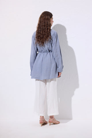 Embroidered Muslin Shirt Blue