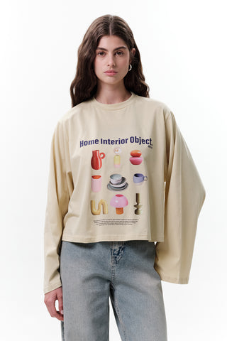 BASKILI CROP UZUN KOL T-SHIRT OBJECKT
