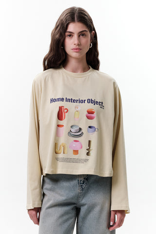Printed Long-Sleeve Crop Top Object