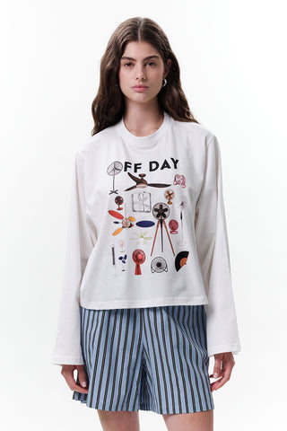 Printed Long-Sleeve Crop Top Offday