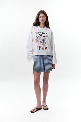 Printed Long-Sleeve Crop Top Offday