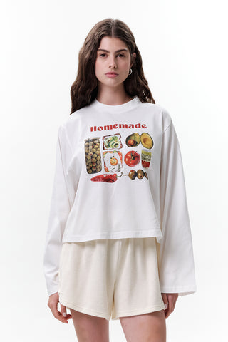 BASKILI CROP UZUN KOL T-SHIRT HOMEMADE