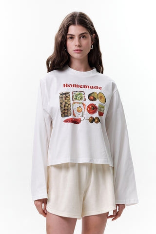 Printed Long-Sleeve Crop Top Homemade