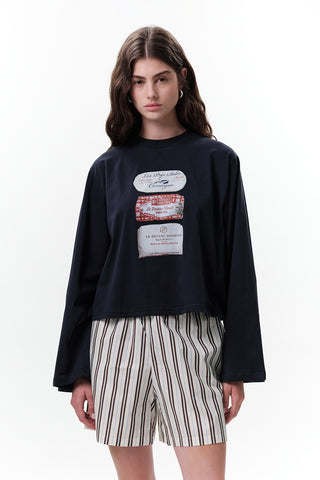 Printed Long-Sleeve Crop Top Butter