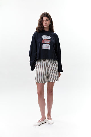 Printed Long-Sleeve Crop Top Butter