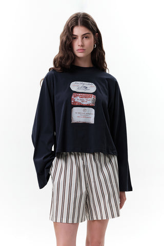 Printed Long-Sleeve Crop Top Butter