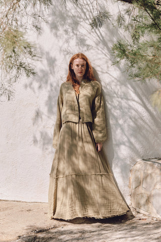 Layered Muslin Maxi Skirt Sage Green