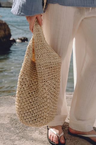 Braided Straw Crossbody Bag Beige